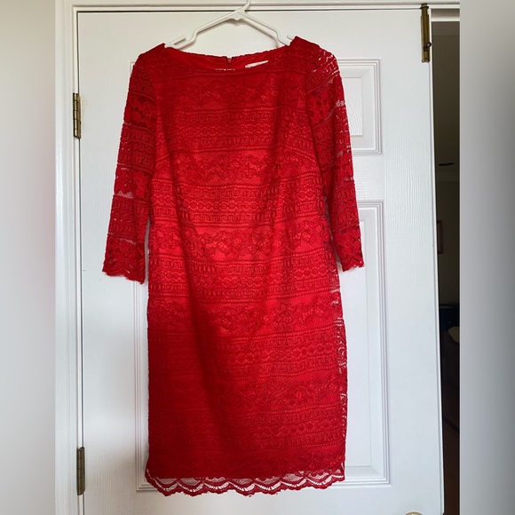 Eliza J. Red Lace 3/4 Sleeve Dress - Picture 1 of 3